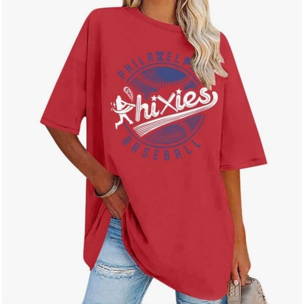 NWOT Philadelphia Phillies MLB Unique Red Oversized T-Shirt Top Tunic - Size XL